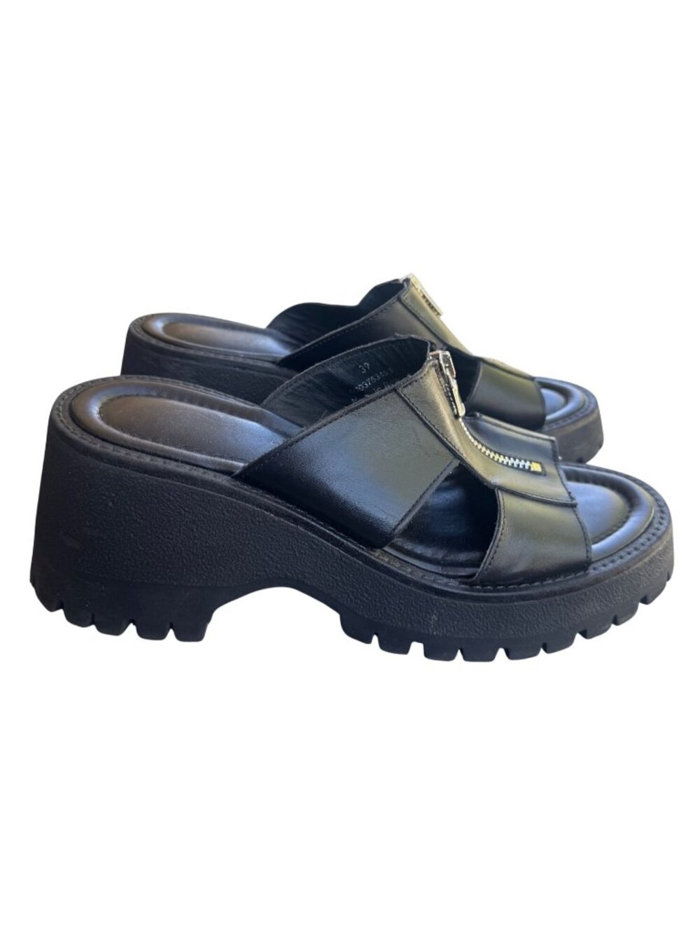 Free People Wishbone Chunky Black Zip Front Sandals EU 39 US 9 Streetwear Grunge